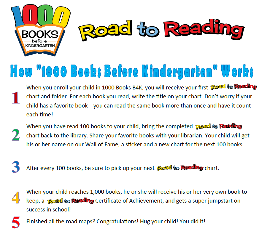 1000 Books Before Kindergarten Instructions