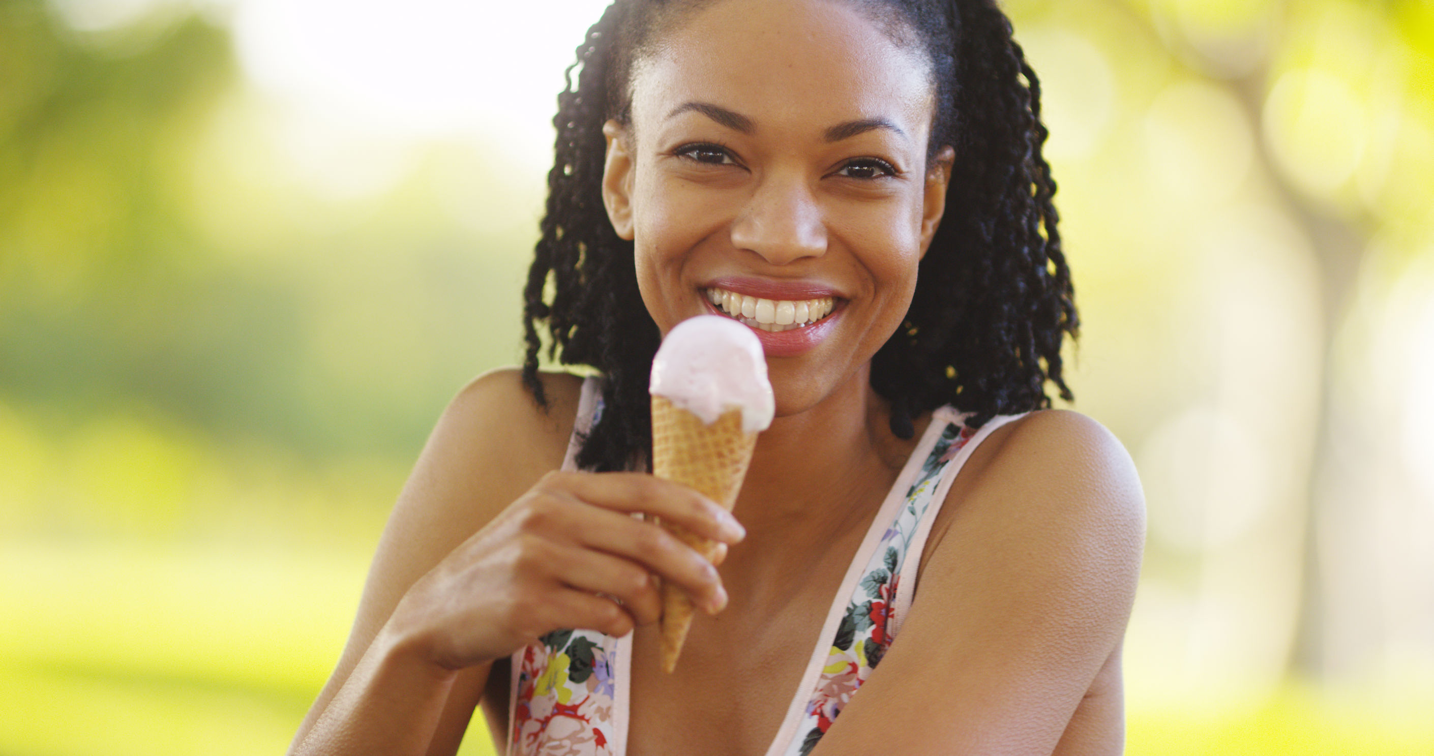 Woman eating ice cream